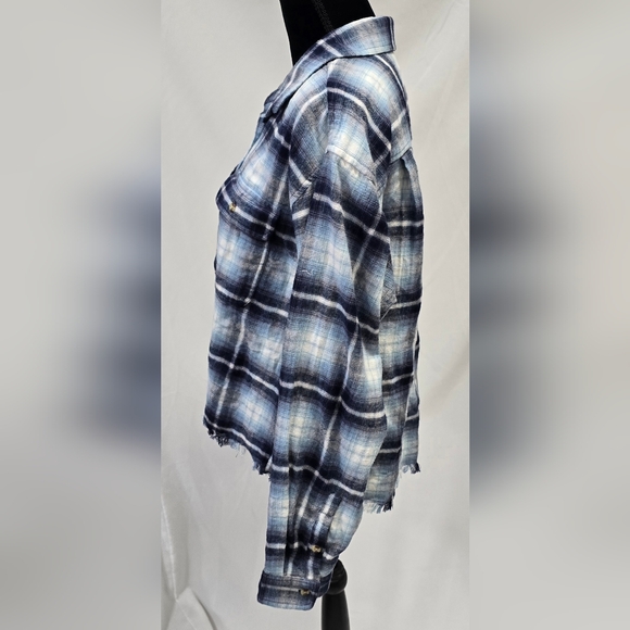 Lucky Brand women XL raw hem plaid cropped top flannel boxy gorpcore grangecore - Picture 6 of 9